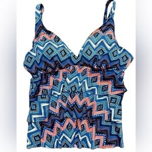 Tankini Tribal Geometric Pattern Tiered Ruffled Colorful womens xsmall kids 12